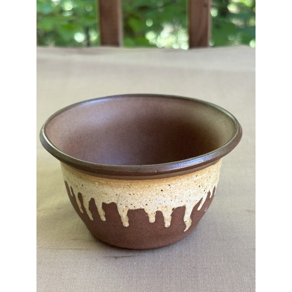 Pottery Barn Other - David Cressey Pottery Drip Glaze Brown Cream Bowl 4.5" USA 213